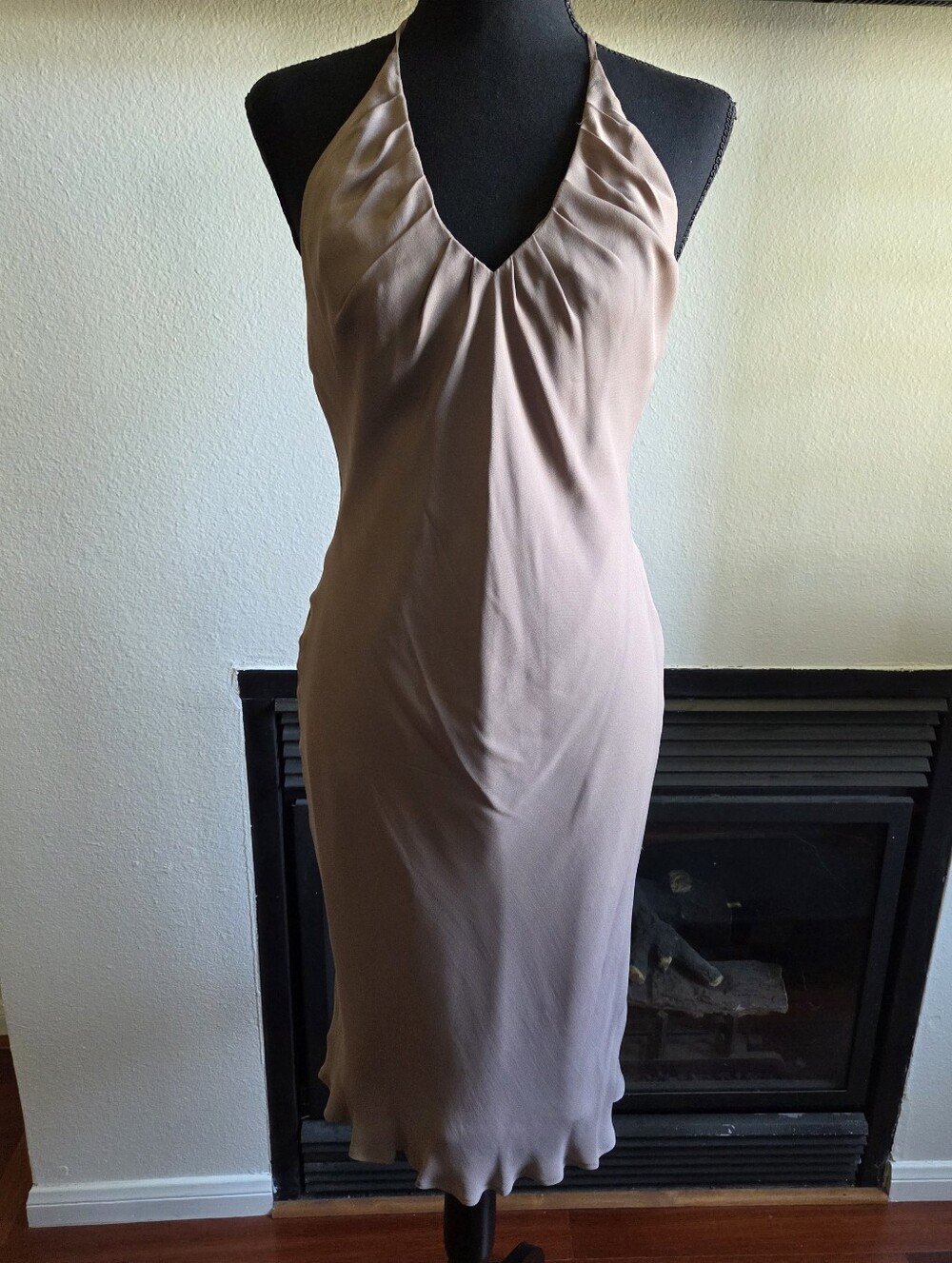 Hugo Busgati Sleek Nude Halter Silk Dress,  Nwot